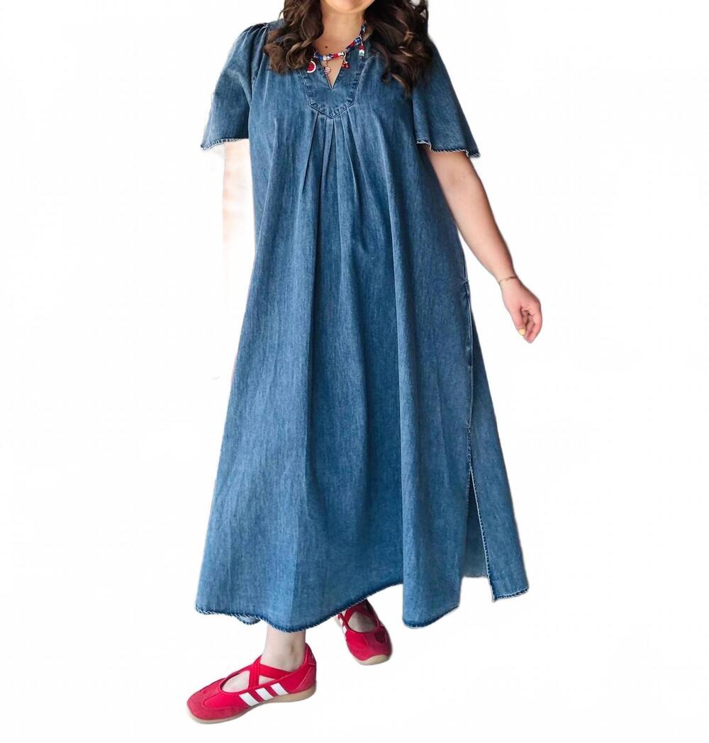NEW EASEL women's wing sleeve dress in dark denim